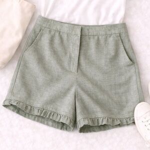 LOFT Outlet Linen Blend Ruffle Hem Shorts Size 16 | Sage Green Summer Shorts